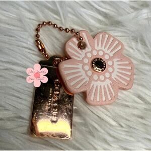 1" COACH Gold Tea Rose Flower Floral Bag Charm Hang Tag